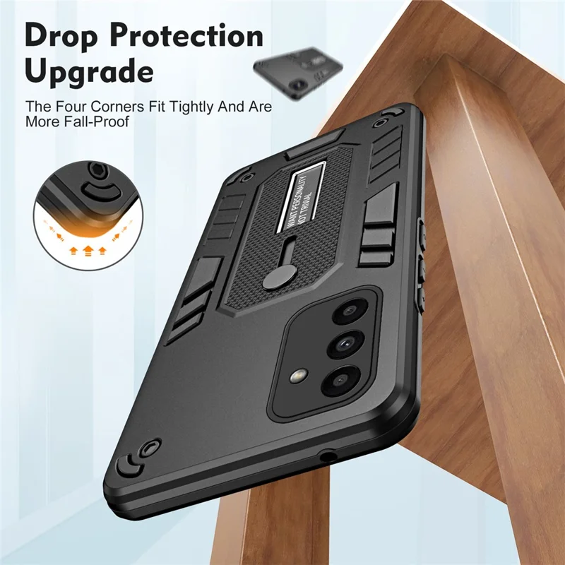 For Samsung Galaxy A15 5G Phone Case Metal Kickstand TPU+PC Phone Cover - Black