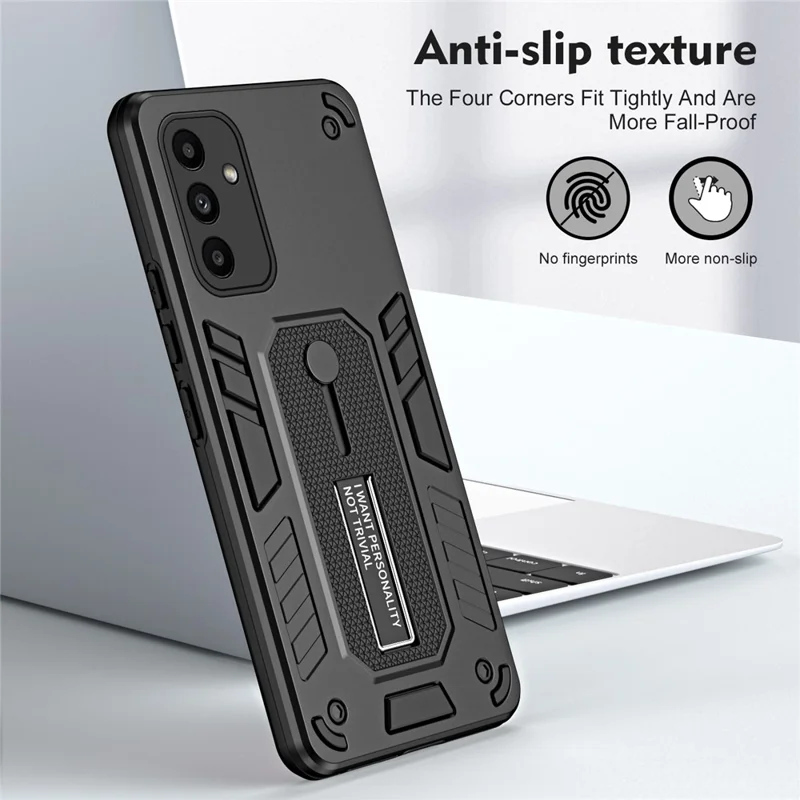 For Samsung Galaxy A15 5G Phone Case Metal Kickstand TPU+PC Phone Cover - Black