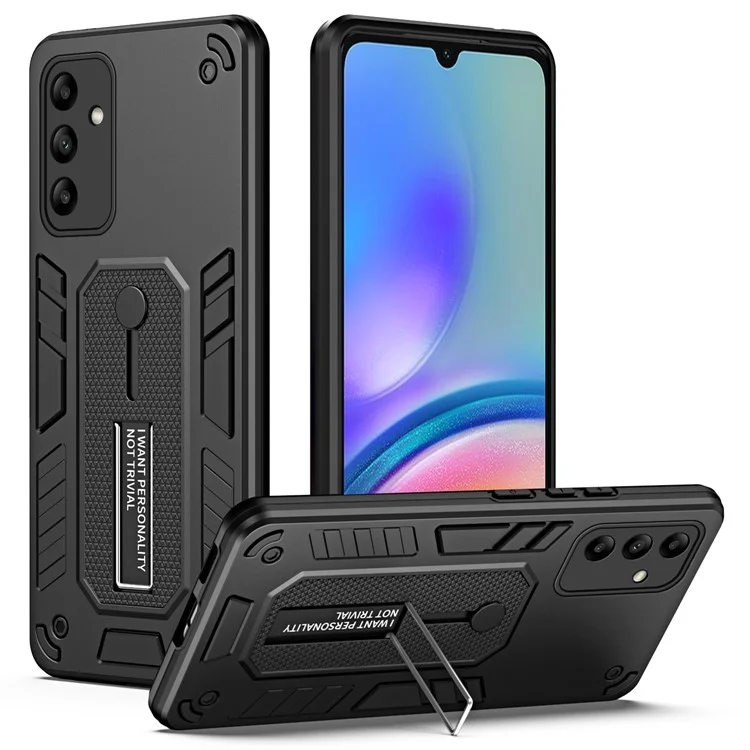 Para Samsung Galaxy A05s 4G Kickstand Cover PC+TPU Finger Ring Strap Phone Case - Negro