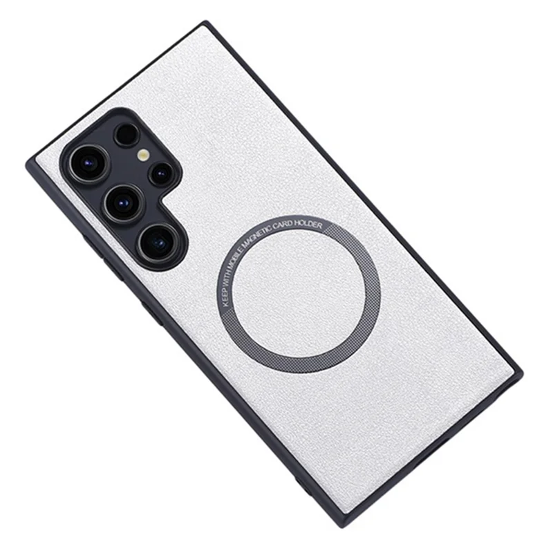For Samsung Galaxy S24 Ultra Phone Magnetic Case Leather+TPU Cover - White