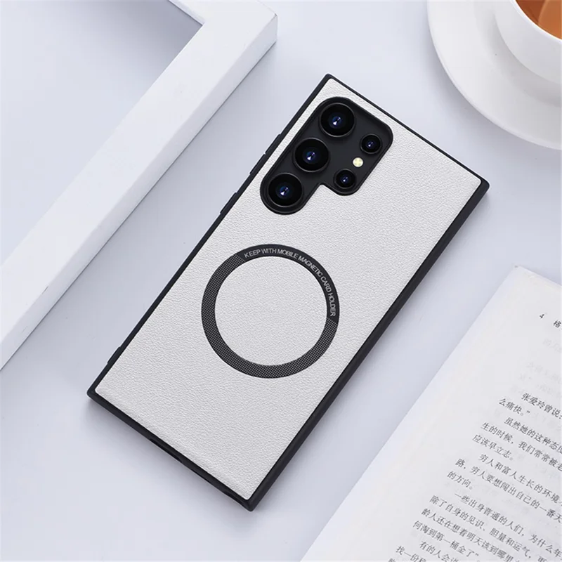 For Samsung Galaxy S24 Ultra Phone Magnetic Case Leather+TPU Cover - White