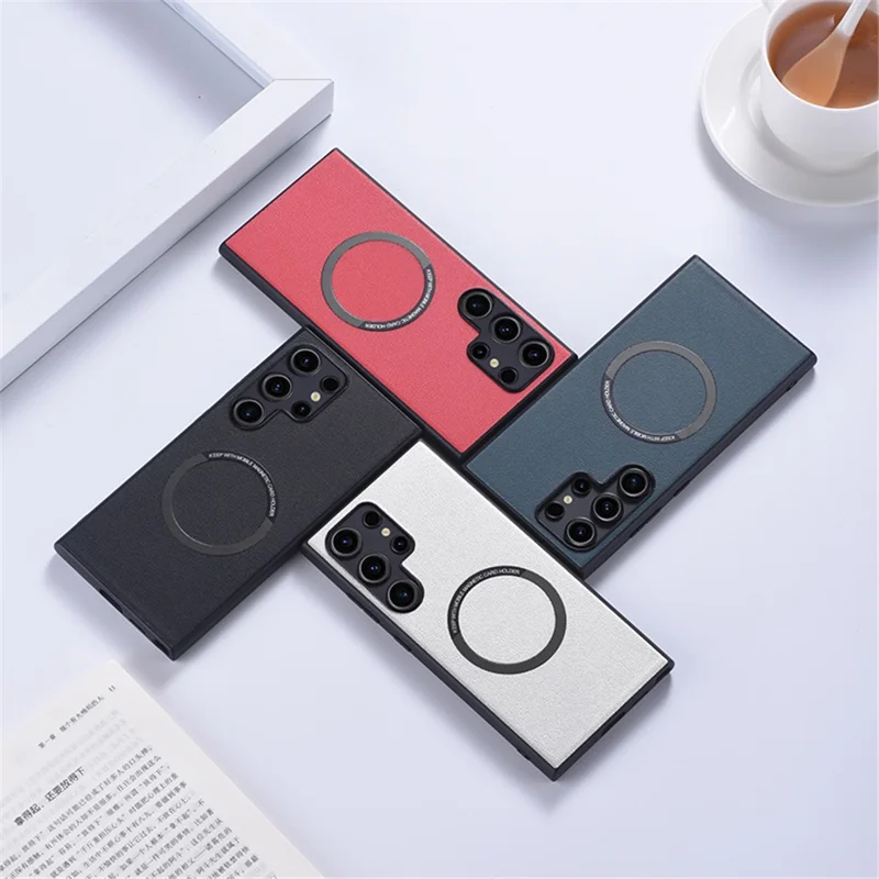 For Samsung Galaxy S24 Ultra Phone Magnetic Case Leather+TPU Cover - White