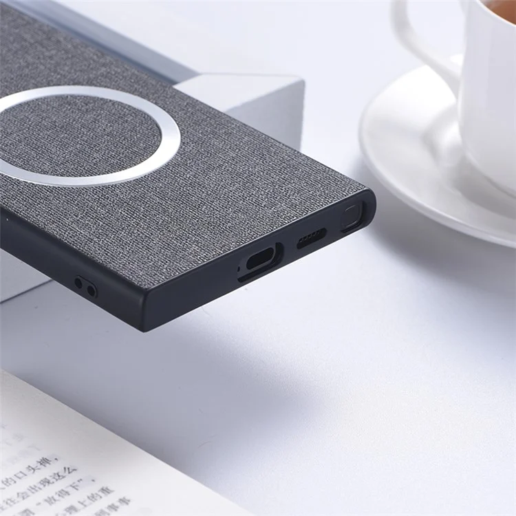 For Samsung Galaxy S24 Ultra Magnetic Phone Case Anti-fall TPU+Cloth Cover Compatible with MagSafe - Grey