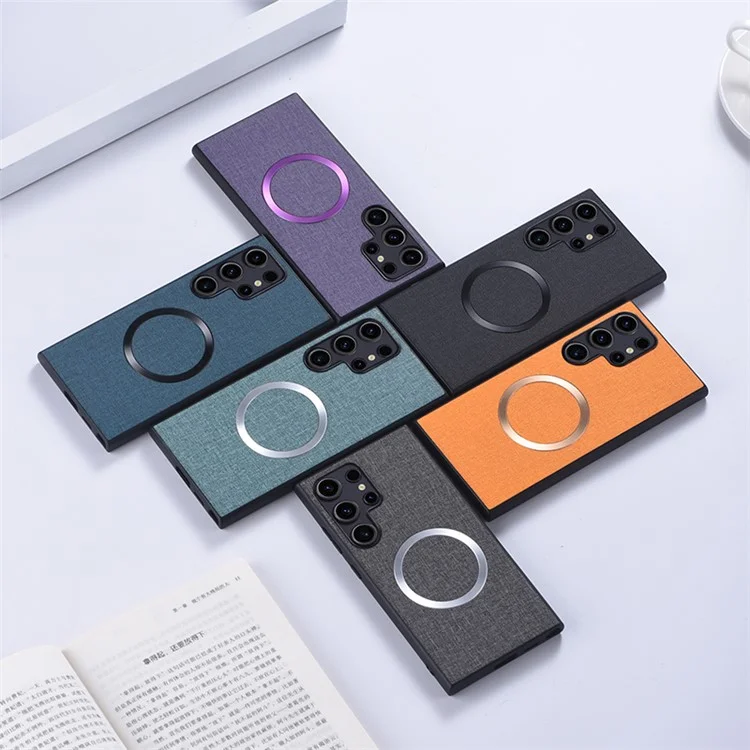 For Samsung Galaxy S24 Ultra Magnetic Phone Case Anti-fall TPU+Cloth Cover Compatible with MagSafe - Grey