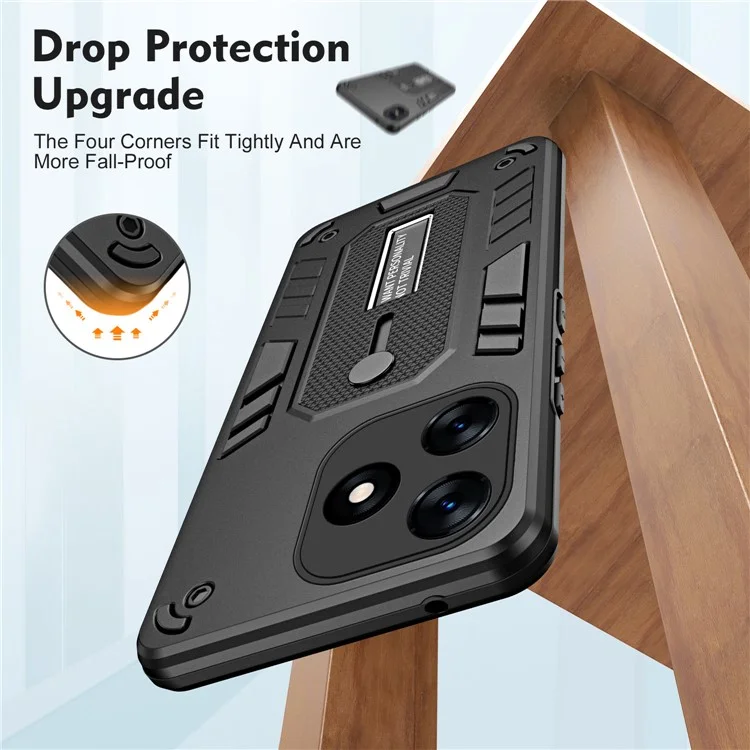 Per TECNO Spark 10 4G / Spark 10C 4G PC+TPU Phone Case Hidden Metal Kickstand - Nero