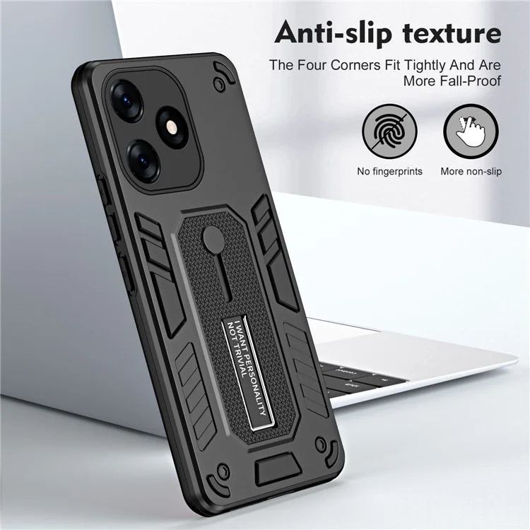 Per TECNO Spark 10 4G / Spark 10C 4G PC+TPU Phone Case Hidden Metal Kickstand - Nero
