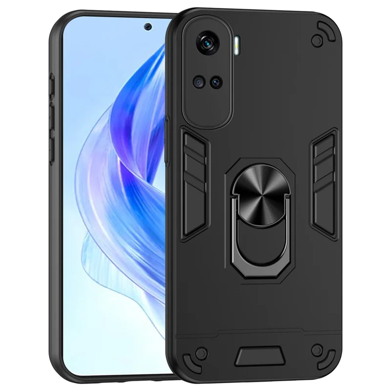 For Honor 90 Lite 5G Phone Case Support Magnetic Car Mount Rotary Kickstand - Black