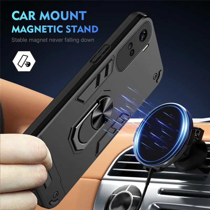 For Honor 90 Lite 5G Phone Case Support Magnetic Car Mount Rotary Kickstand - Black
