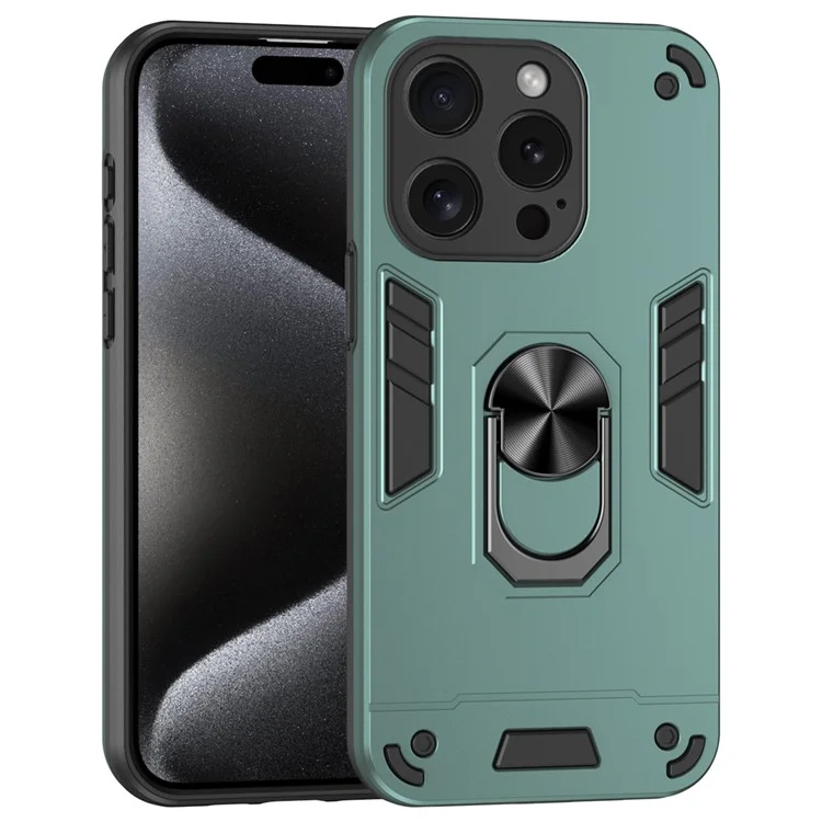 Чехол с подставкой для iPhone 15 Pro с магнитным автомобильным держателем - зелёный