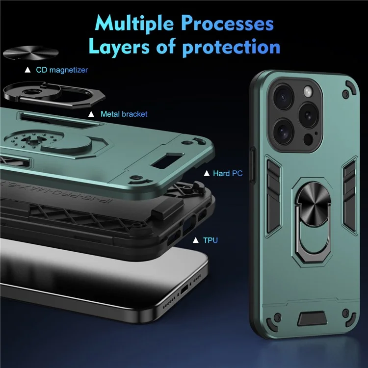 Чехол с подставкой для iPhone 15 Pro с магнитным автомобильным держателем - зелёный