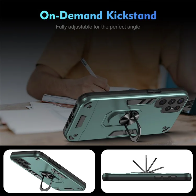 Für Samsung Galaxy S24 Ultra Case Ring Kickstand PC+TPU Handyhülle Unterstützung Magnetische Autohalterung - Grün
