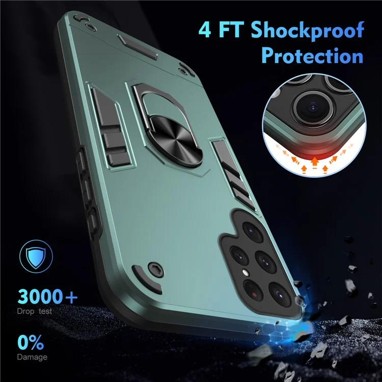 Für Samsung Galaxy S24 Ultra Case Ring Kickstand PC+TPU Handyhülle Unterstützung Magnetische Autohalterung - Grün