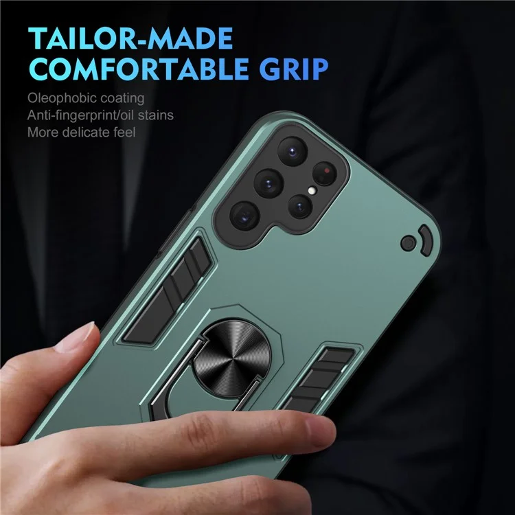 Für Samsung Galaxy S24 Ultra Case Ring Kickstand PC+TPU Handyhülle Unterstützung Magnetische Autohalterung - Grün