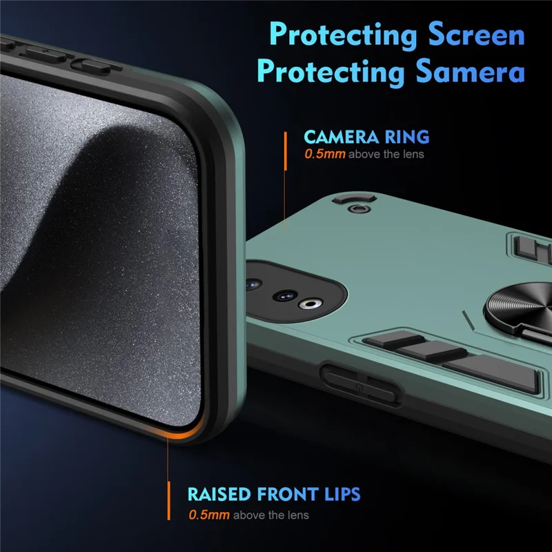 Obudowa PC+TPU dla Honor 90, powłoka z obrotowym pierścieniem i podstawką, odporna na upadki, tylna pokrywa - zielona