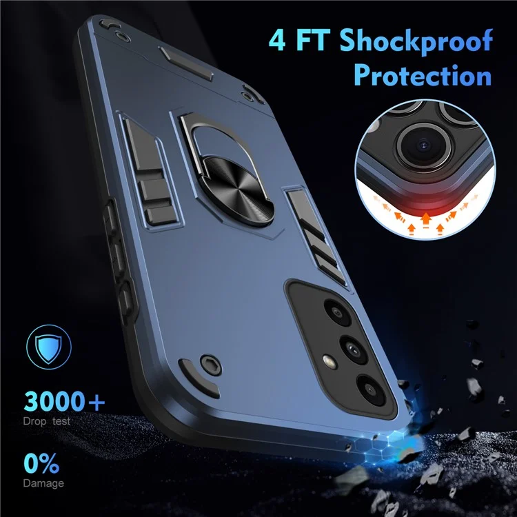 For Samsung Galaxy A15 5G Kickstand Case Slim-Fit PC+TPU Mobile Phone Cover Fits Magnetic Car Mount - Blue