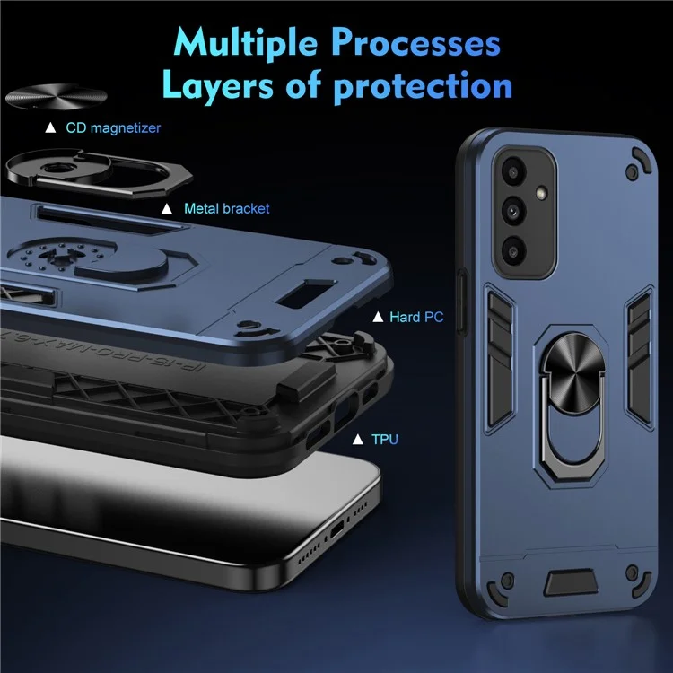 For Samsung Galaxy A15 5G Kickstand Case Slim-Fit PC+TPU Mobile Phone Cover Fits Magnetic Car Mount - Blue