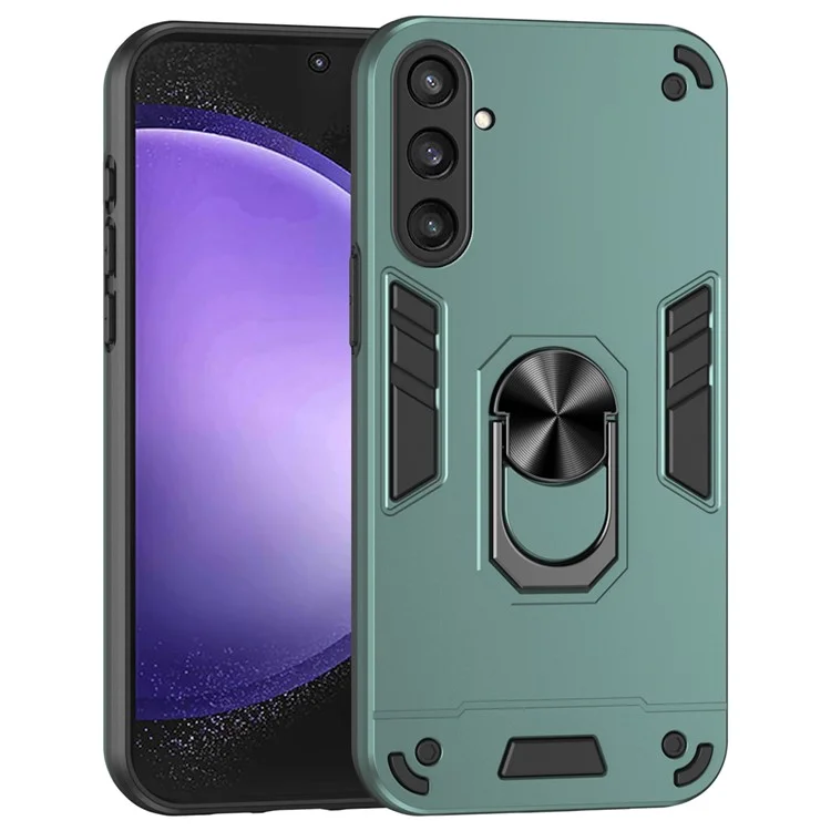 Phone Case for Samsung Galaxy S23 FE Cover Shockproof PC+TPU Rotating Ring Kickstand Shell - Green