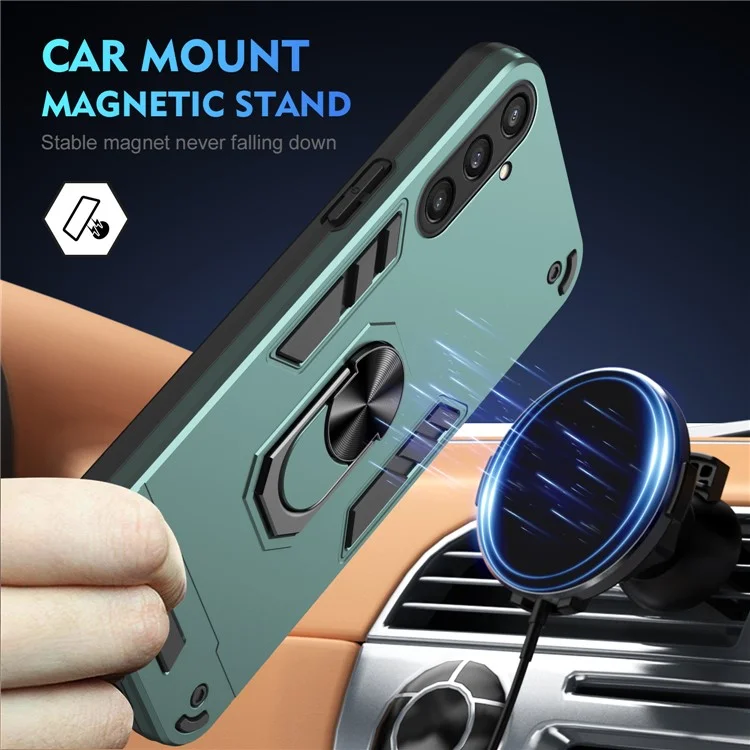 Phone Case for Samsung Galaxy S23 FE Cover Shockproof PC+TPU Rotating Ring Kickstand Shell - Green