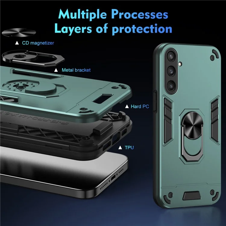 Phone Case for Samsung Galaxy S23 FE Cover Shockproof PC+TPU Rotating Ring Kickstand Shell - Green