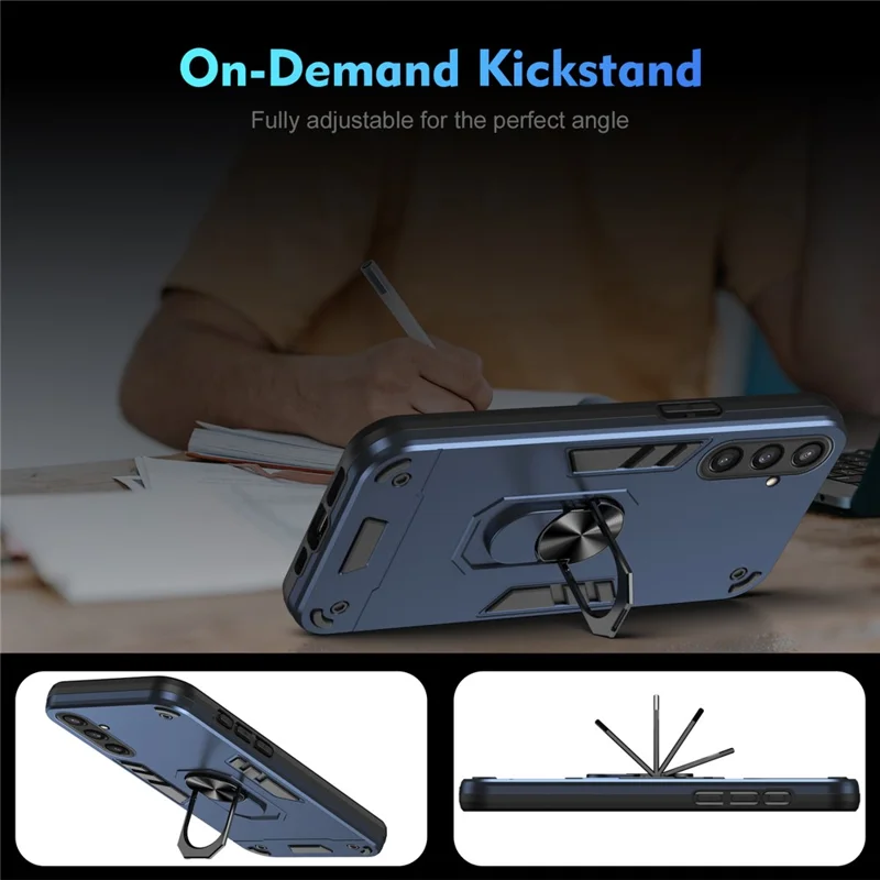 Phone Case for Samsung Galaxy S23 FE Cover Shockproof PC+TPU Rotating Ring Kickstand Shell - Blue