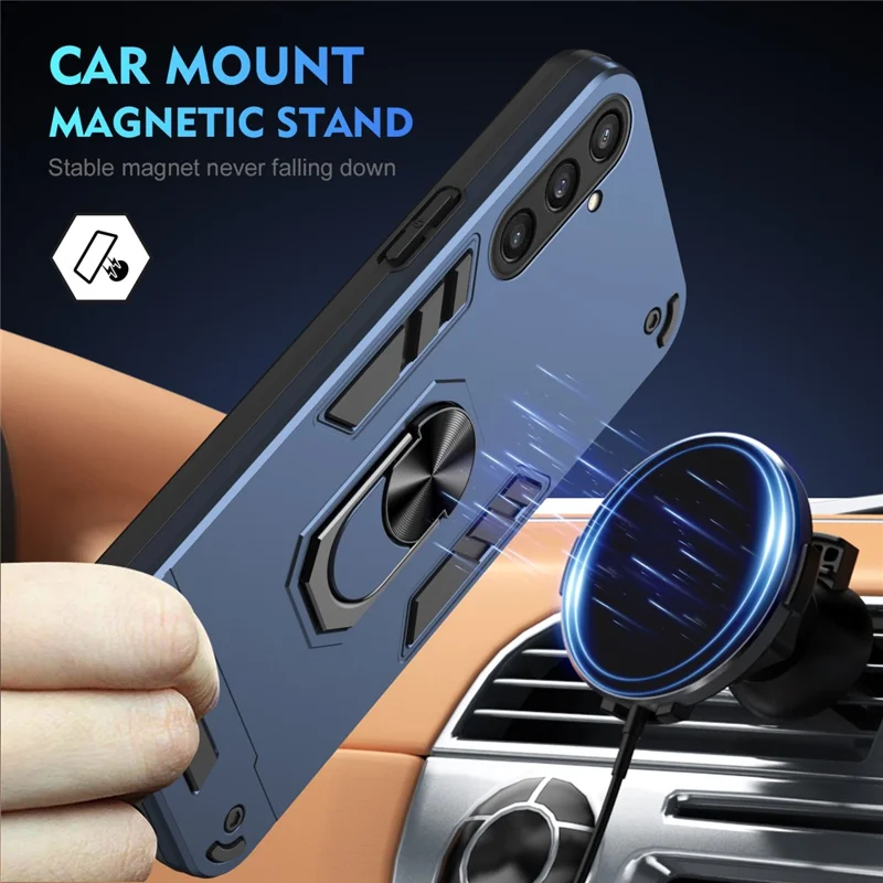 Phone Case for Samsung Galaxy S23 FE Cover Shockproof PC+TPU Rotating Ring Kickstand Shell - Blue