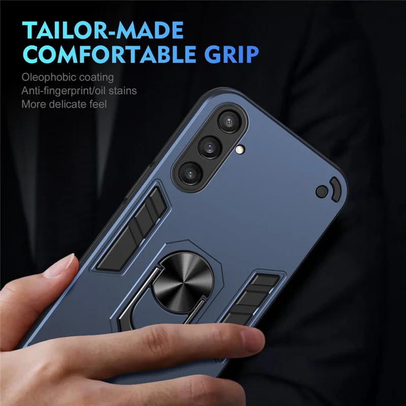 Phone Case for Samsung Galaxy S23 FE Cover Shockproof PC+TPU Rotating Ring Kickstand Shell - Blue