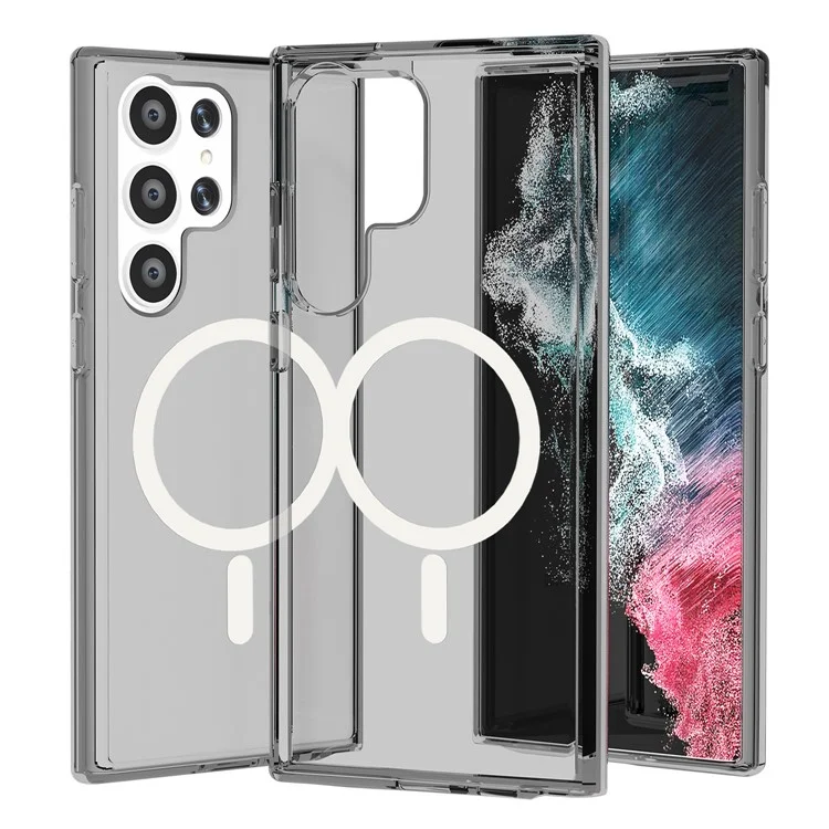Für Samsung Galaxy S24 Ultra Magnetisches Handyhülle PC+TPU Kratzfeste Rückabdeckung - Transparentes Schwarz