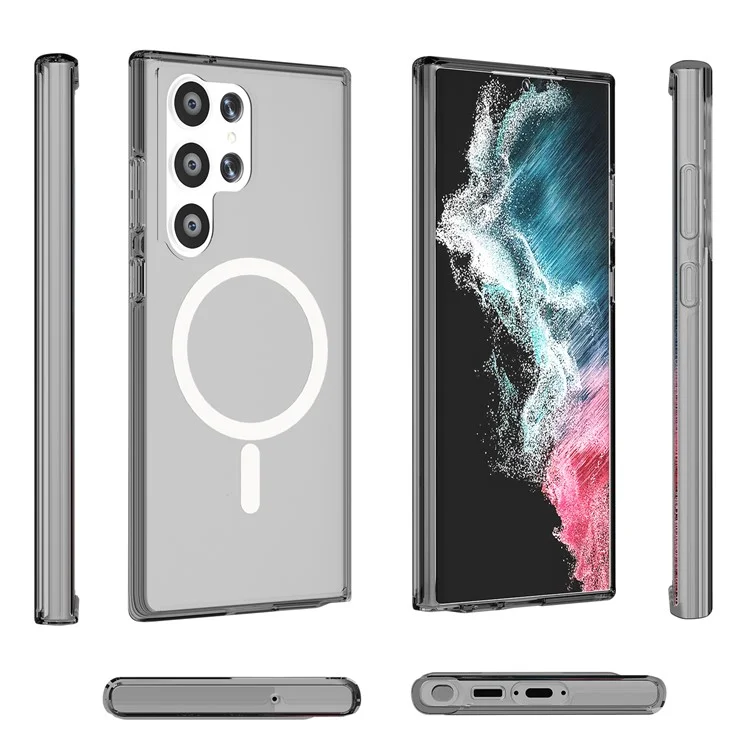 Für Samsung Galaxy S24 Ultra Magnetisches Handyhülle PC+TPU Kratzfeste Rückabdeckung - Transparentes Schwarz