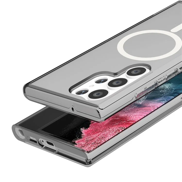 Für Samsung Galaxy S24 Ultra Magnetisches Handyhülle PC+TPU Kratzfeste Rückabdeckung - Transparentes Schwarz