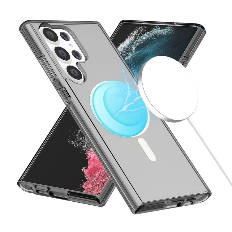 Für Samsung Galaxy S24 Ultra Magnetisches Handyhülle PC+TPU Kratzfeste Rückabdeckung - Transparentes Schwarz