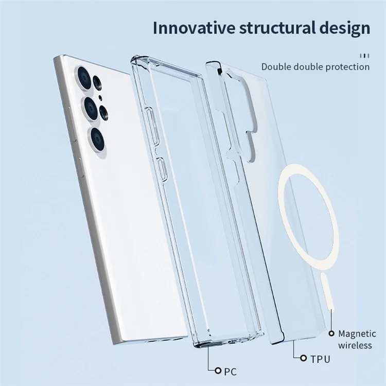 Für Samsung Galaxy S24 Ultra Magnetisches Handyhülle PC+TPU Kratzfeste Rückabdeckung - Transparentes Schwarz