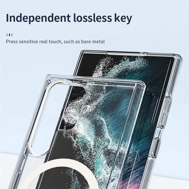 Für Samsung Galaxy S24 Ultra Magnetisches Handyhülle PC+TPU Kratzfeste Rückabdeckung - Transparentes Schwarz