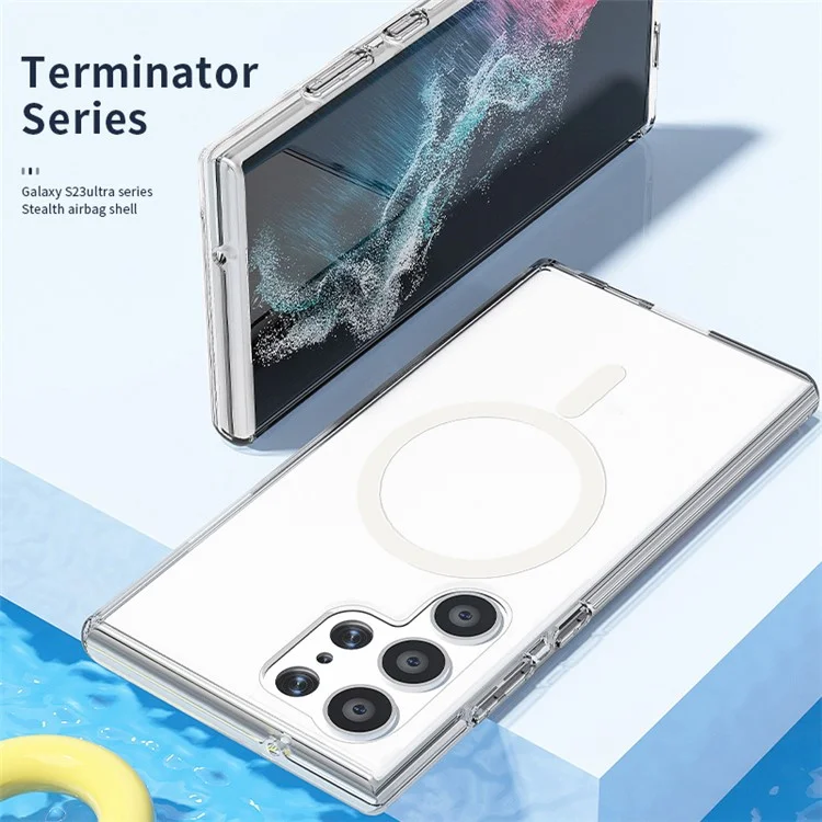 Für Samsung Galaxy S24 Ultra Magnetisches Handyhülle PC+TPU Kratzfeste Rückabdeckung - Transparentes Schwarz