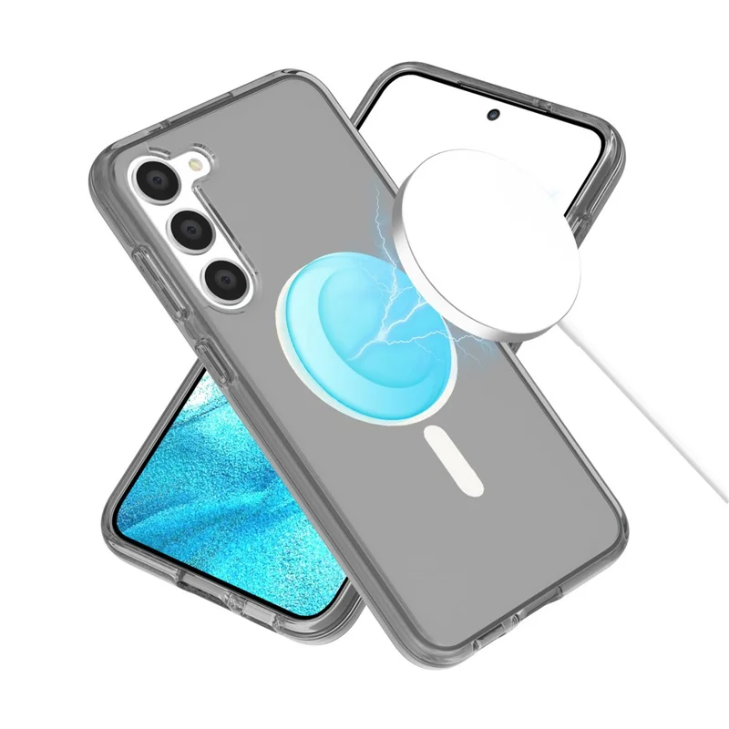 For Samsung Galaxy S24+ Magnetic Case Slim-Fit Hard PC Soft TPU Protective Back Shell - Transparent Black