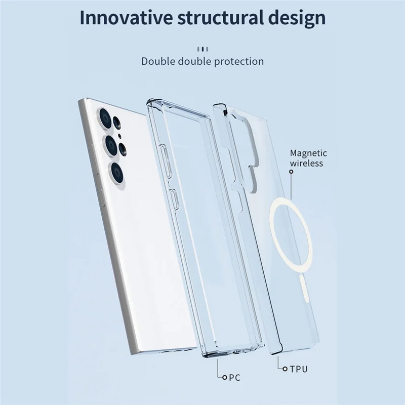 For Samsung Galaxy S24 Ultra Magnetic Case Glitter Hard PC+Soft TPU Phone Back Cover - Black