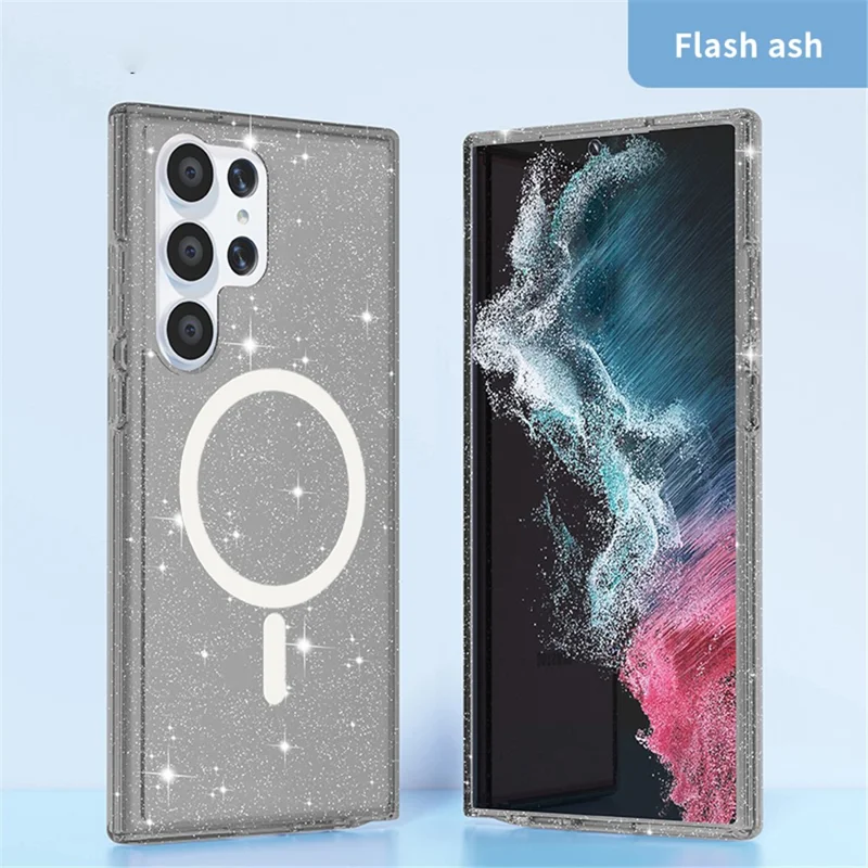 For Samsung Galaxy S24 Ultra Magnetic Case Glitter Hard PC+Soft TPU Phone Back Cover - Black