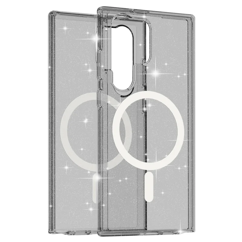 For Samsung Galaxy S24 Ultra Magnetic Case Glitter Hard PC+Soft TPU Phone Back Cover - Black