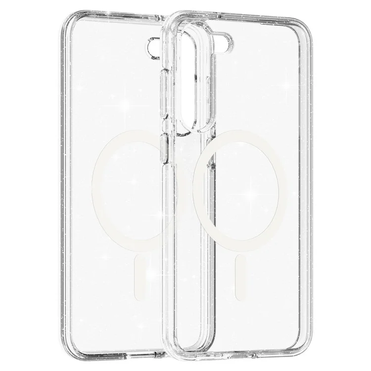 For Samsung Galaxy S24+ Magnetic Phone Case Glittery Powder Scratch-resistant Hard PC+TPU Cover - White