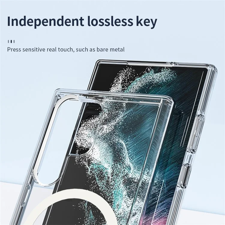 For Samsung Galaxy S24+ Magnetic Phone Case Glittery Powder Scratch-resistant Hard PC+TPU Cover - White