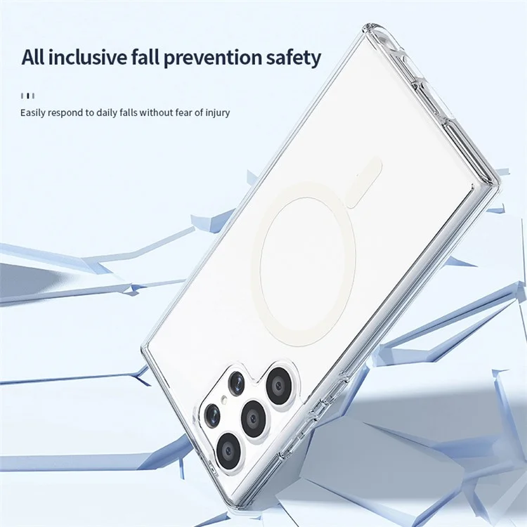 For Samsung Galaxy S24+ Magnetic Phone Case Glittery Powder Scratch-resistant Hard PC+TPU Cover - White
