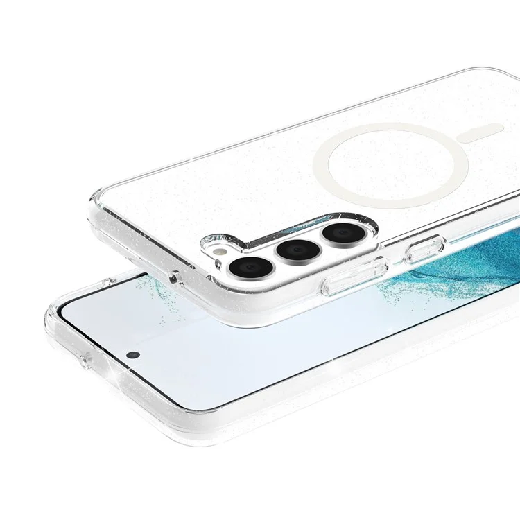 For Samsung Galaxy S24+ Magnetic Phone Case Glittery Powder Scratch-resistant Hard PC+TPU Cover - White