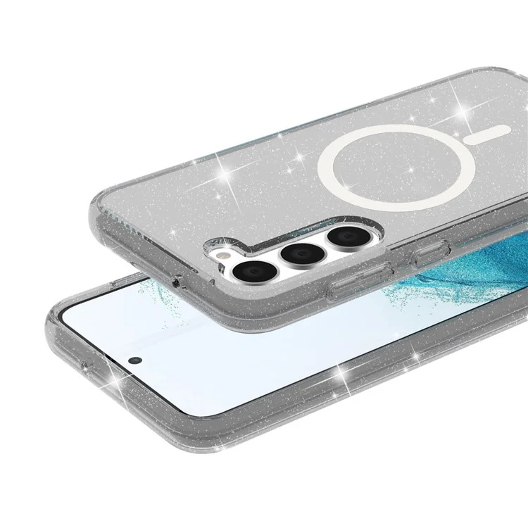 For Samsung Galaxy S24 Case Magnetic Glitter PC+TPU Phone Cover Compatible with MagSafe - Black