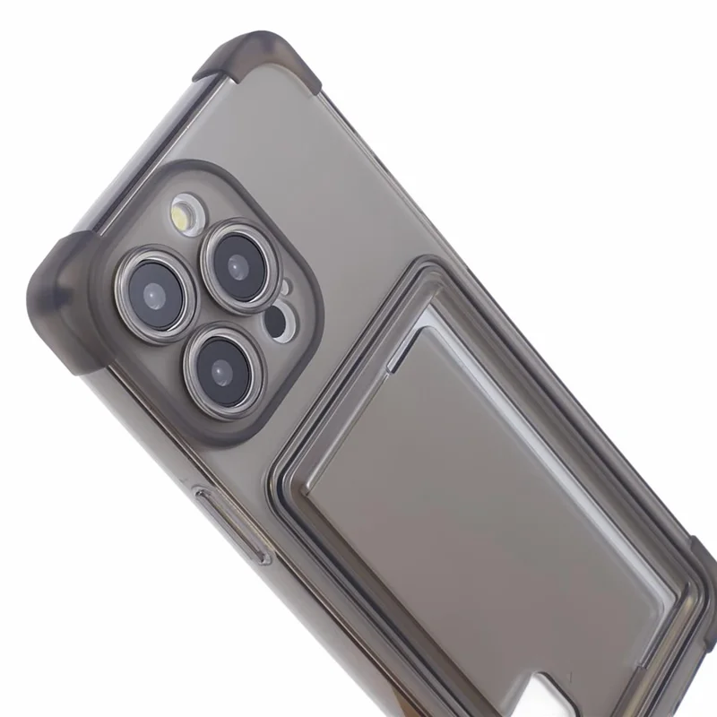 HRX Series TPU Case for iPhone 15 Pro Max Card Holder Drop-proof Phone Cover - Transparent Black