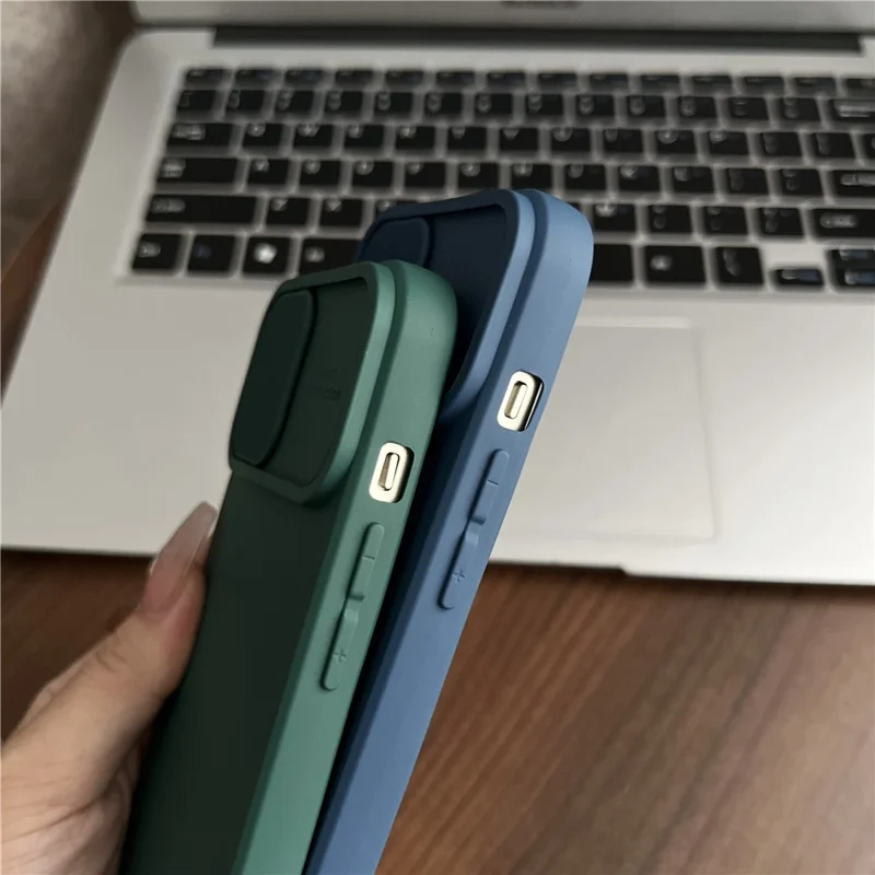 TMT-serie til iPhone 15 Plus mobiltelefonbeskytter med blød indfod i TPU og skydelinsevindue - babyblå