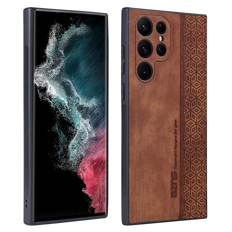 AZNS Pour Samsung Galaxy S24 Ultra Étui de téléphone portable Imprimer PU Cuir+TPU Anticrash - Marron