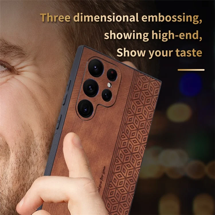 AZNS Pour Samsung Galaxy S24 Ultra Étui de téléphone portable Imprimer PU Cuir+TPU Anticrash - Marron