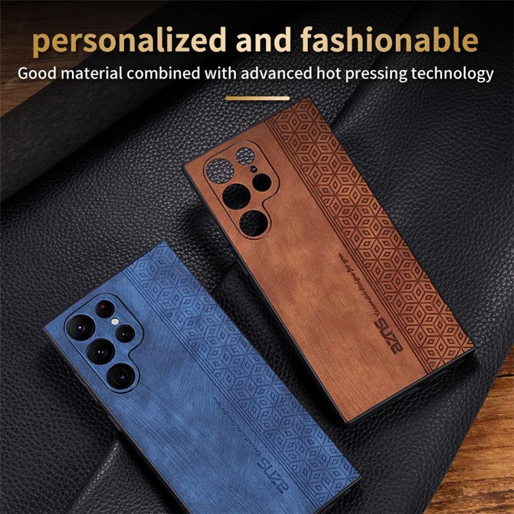 AZNS Pour Samsung Galaxy S24 Ultra Étui de téléphone portable Imprimer PU Cuir+TPU Anticrash - Marron