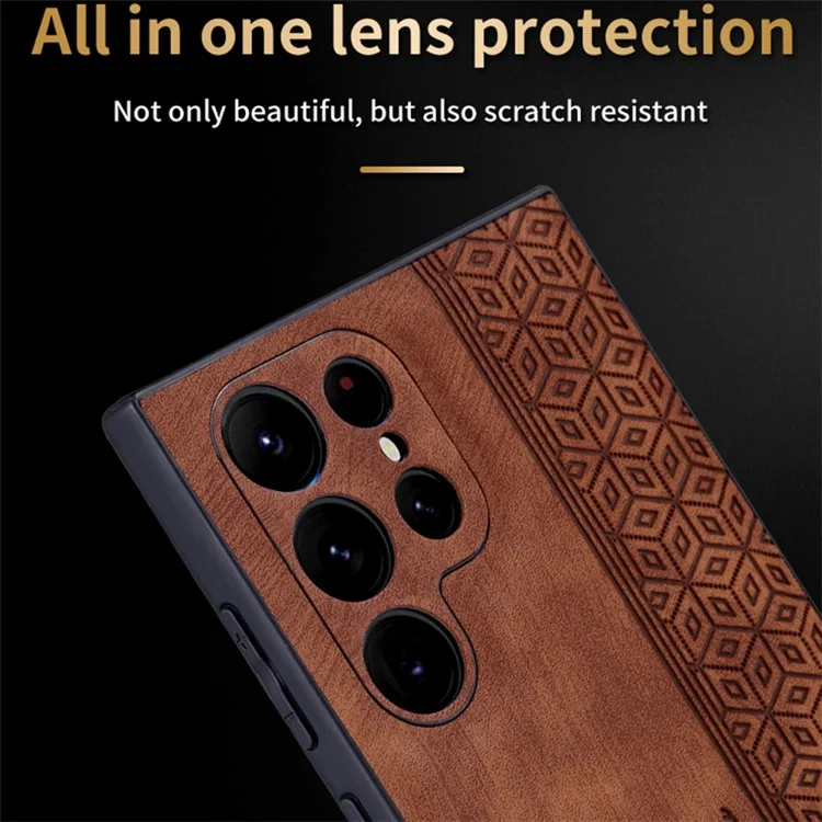 AZNS Pour Samsung Galaxy S24 Ultra Étui de téléphone portable Imprimer PU Cuir+TPU Anticrash - Marron