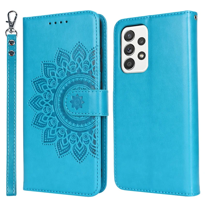 Per Samsung Galaxy A52 5G Case PU Leather R61 Texture Wallet Card Slots Phone Cover - Blu