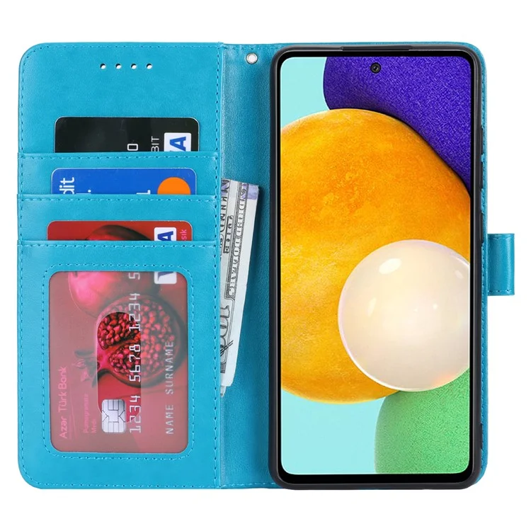 Per Samsung Galaxy A52 5G Case PU Leather R61 Texture Wallet Card Slots Phone Cover - Blu